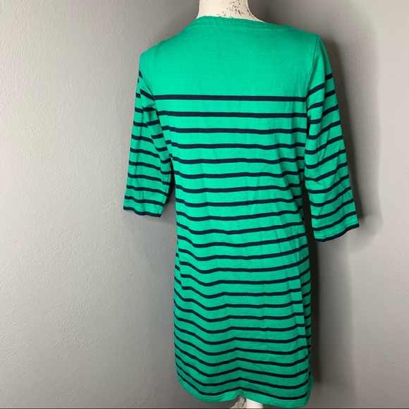 LL Bean Cotton Green Blue Stripe Dress Casual SM - Picture 2 of 3